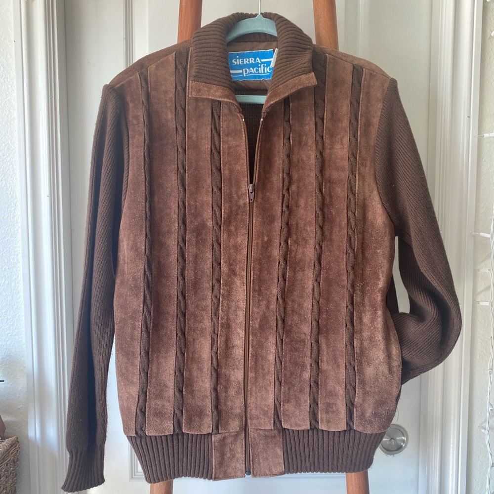 Brown leather and knit jacket
